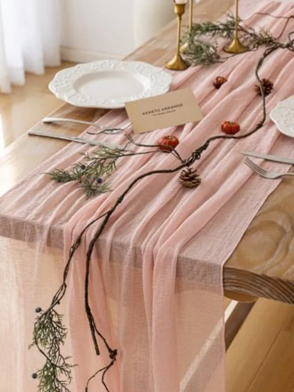 Pink Cheesecloth Table Runner Sp Boho Rustic Gauze 120 inch 10FT